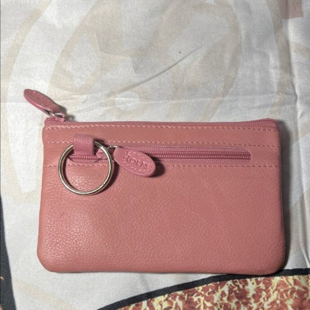 Rolfs Coral Pink Leather Coin Wallet with Credit Card and ID Insert